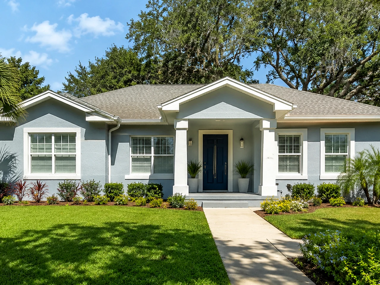 Freshly painted blue Florida home used for an Edgewater project story