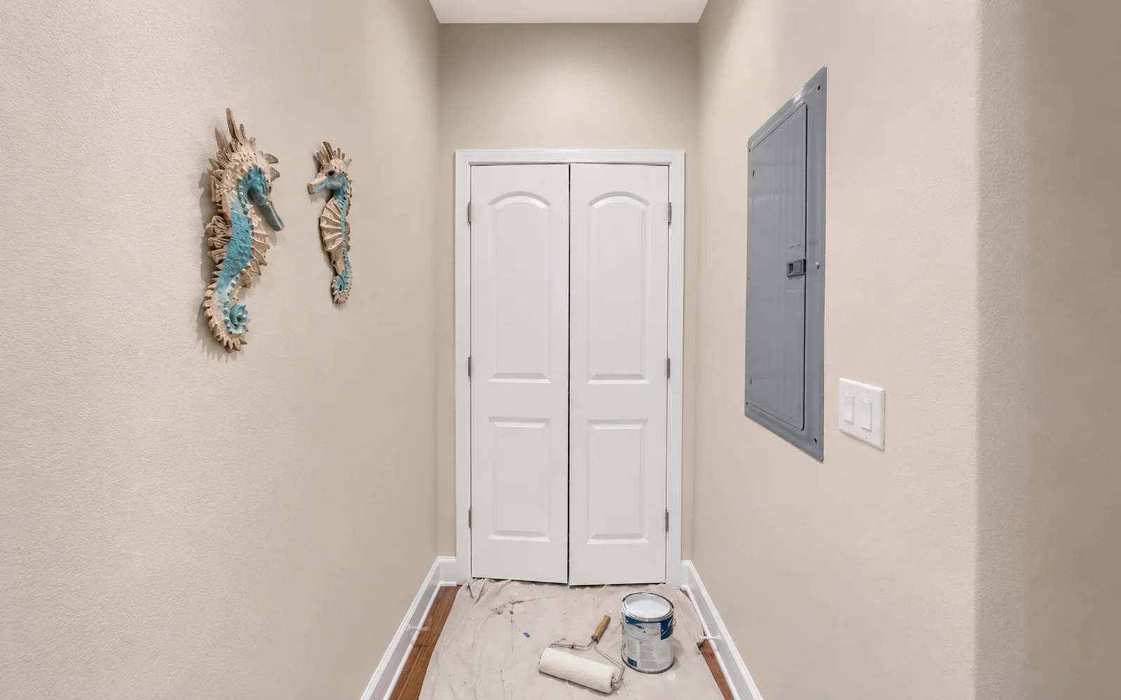 Clean hall prepared for a fresh interior paint finish